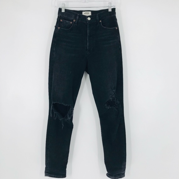 Agolde Nico High Rise Skinny Jeans Distressed Black Size 25 - Picture 1 of 11